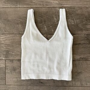 Free People Light Blue Ribbed V-Neck Women's Top